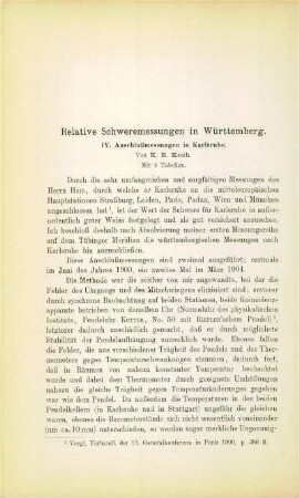 Relative Schweremessungen in Württemberg. IV. Anschlußmessungen in Karlsruhe.