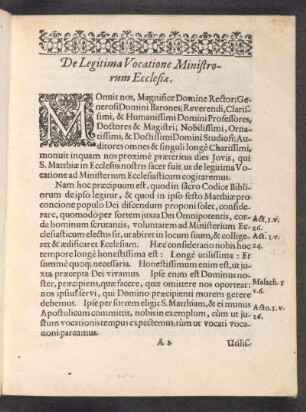 De Legitima Vocatione Ministrorum Ecclesiae.