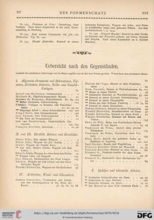 Uebersicht nach den Gegenständen