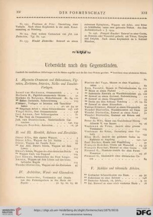 Uebersicht nach den Gegenständen