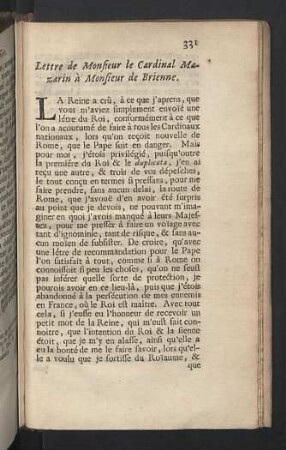 Lettre de Monsieur le Cardinal Mazarin à Monsieur de Brienne.