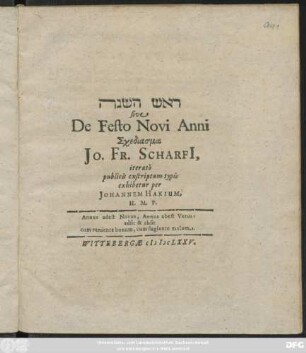 [...] sive De Festo Novi Anni Schediasma Jo. Fr. Scharfi[i]
