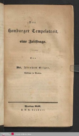 Der Hamburger Tempelstreit : eine Zeitfrage