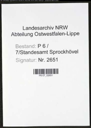 Heiratsregister Standesamt Sprockhövel