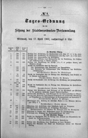 Tages-Ordnung No. 8. (148-178), 17. April 1907