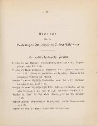 23-32, Übersicht über die Vorlesungen der einzelnen Universitätslehrer