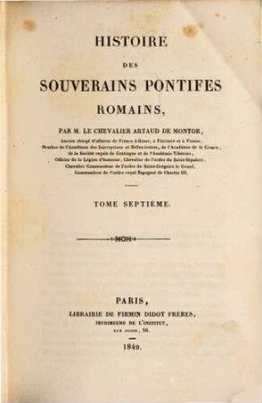 Histoire des souverains pontifes romains, 7