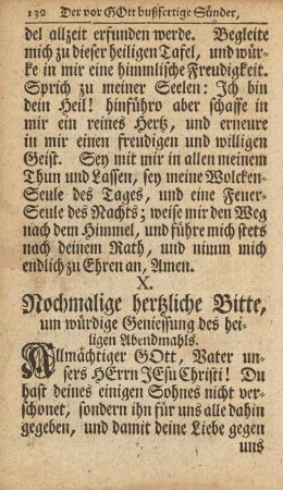 X. Nochmalige hertzliche Bitte, um würdige Geniessung des heiligen Abendmahls.