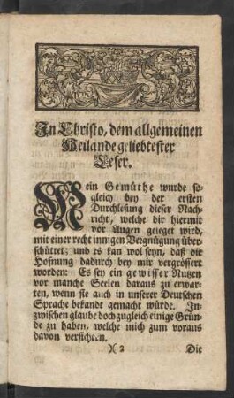 In Christo, dem allgemeinen Heilande geliebtester Leser
