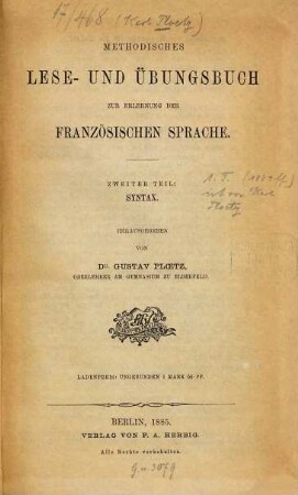 Methodisches Lese- und Übungsbuch zur Erlernung der französischen Sprache, 2. Syntax