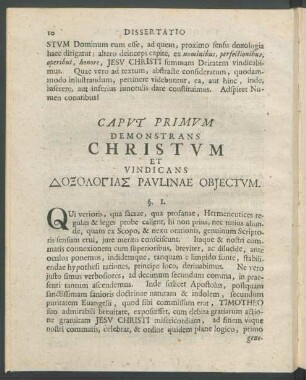 Caput Primum Demonstrans Christum Et Vindicans [...] Paulinae Objectum
