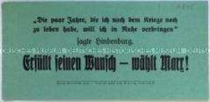 Aufruf der Deutschen Demokratischen Partei zur Wahl von Wilhelm Marx zum Reichspräsidenten 1925