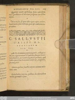 C. Sallustii Crispi Historiarum Lib. IIII.