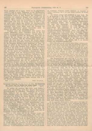 183-185 [Rezension] Schmidt-Japing, Joh. Wilh., Die Bedeutung der Person Jesu im Denken des jungen Hegel