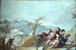 Aeneas im Kampf gegen König Turnus unter der antiken Götterwelt