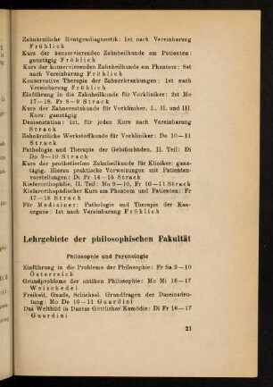 21-27, Lehrgebiete der philosophischen Fakultät