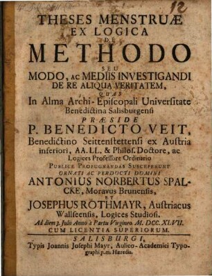 Theses ... ex logica de methodo