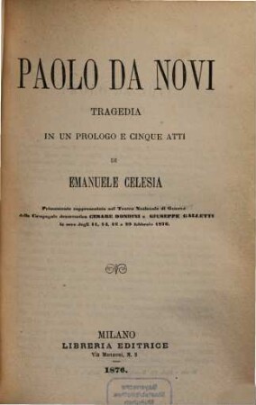 Paolo da Novi, tragedia in un prologo e cinque atti