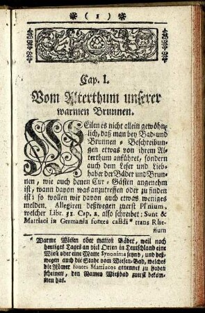 Cap. 1. Vom Alterthum unserer warmen Brunnen.