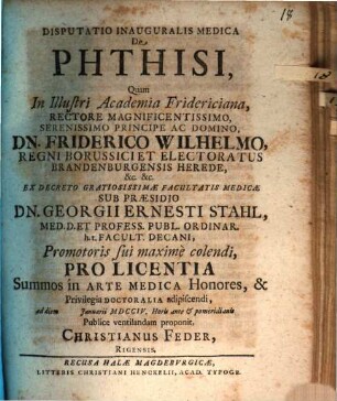 Disp. inaug. med. de phthisi