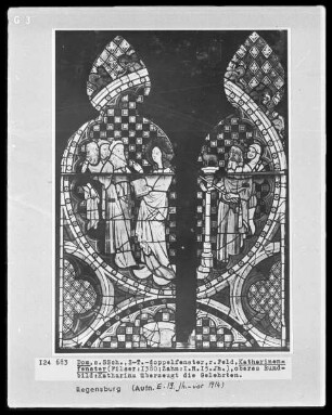 Fenster s XV, Katharinenfenster, Feld: Katharina überzeugt die Gelehrten
