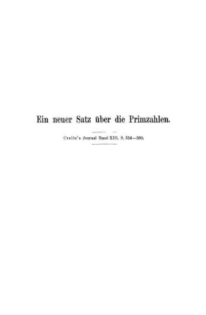 Ein neuer Satz über die Primzahlen.