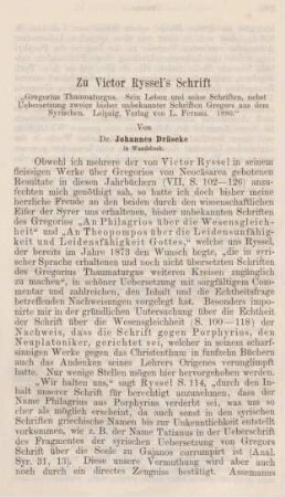 379-384 Zu Victor Ryssel's Schrift "Gregorius Thaumaturgus"
