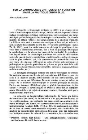 27-43, Sur la criminologie critique et sa fonction dans la politique criminelle