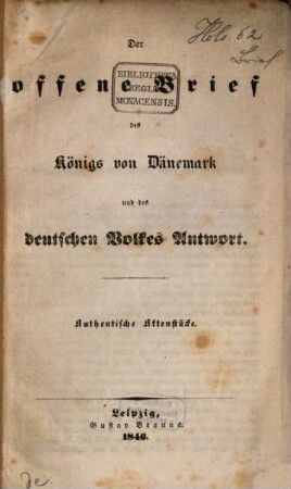 Der offene Brief des Königs von Dänemark und des deutschen Volkes Antwort : Authentische Aktenstücke