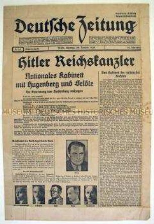 Konservative Tageszeitung "Deutsche Zeitung" zur Ernennung Hitlers zum Reichskanzler