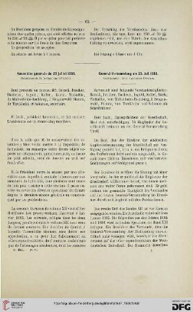 Assemblée générale du 28 juillet 1886: General-Versammlung am 28. Juli 1886