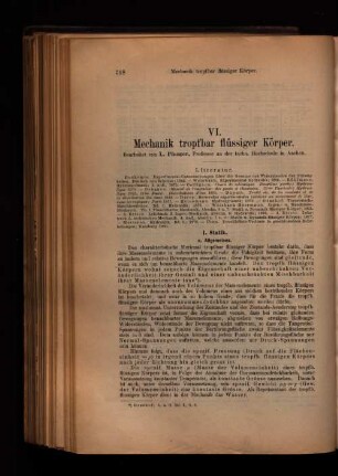 VI. Mechanik tropfbar flüssiger Körper.