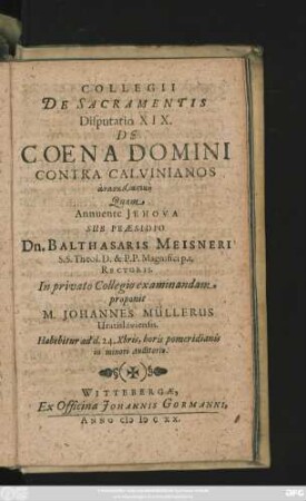 19: De Coena Domini Contra Calvinianos anaskeuastikē