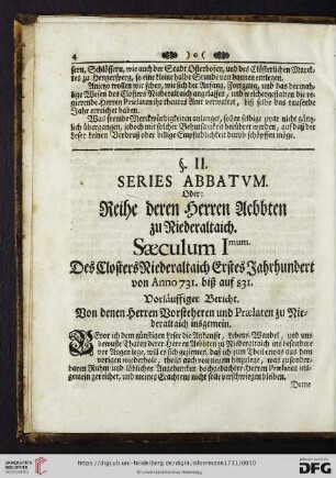 §. II Series Abbatum. Oder: Reihe deren herren Aebbten zu Niederaltaich.