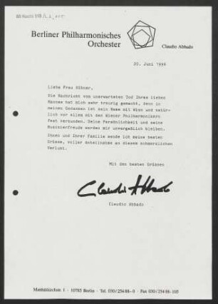 Brief an Lydia Hübner, 20.06.1996
