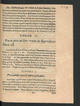 Theor. V. Poena peccati sive reatus & stipendium Mors est.