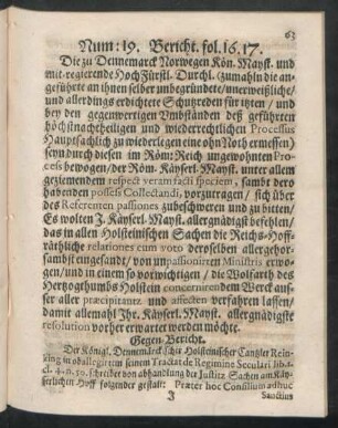 Num: 19. Bericht. fol. 16. 17.