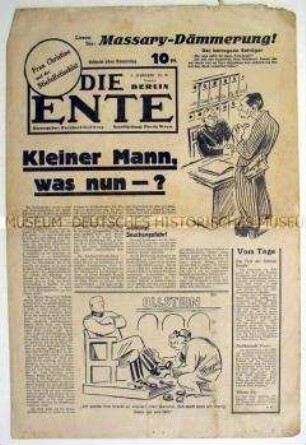 Linke Satirezeitung "Die Ente" mit Karikaturen und Texten zur politischen Situation 1932