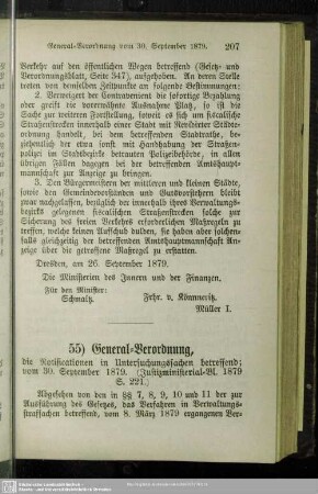 55) General-Verordnung, die Notificationen in Untersuchungssachen betreffend; vom 30. September 1879