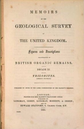 Memoirs of the Geological Survey of Great Britain, and of the Museum of Practical Geology in London. [9,11.] 1864