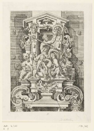 Springbrunnen mit einem Riesen auf einem Drachen, aus: Wendel Dietterlin, Architectura, Nürnberg 1598, S. 162