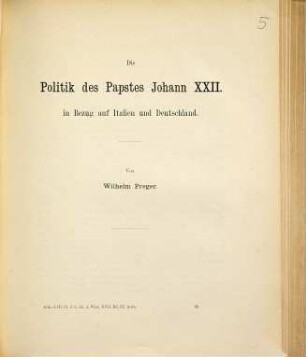 Die Politik des Papstes Johann XXII. in Bezug auf Italien und Deutschland
