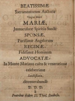 Beatissimæ sacramentorum auctoris Virgini Matri Mariæ ...
