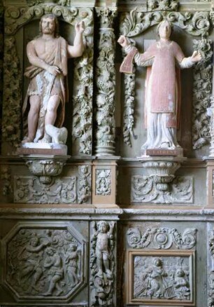 Frankreich. Bretagne. Finistere. Sainte Marie du Menez Hom. Kapelle. Geschnitzter Retabel