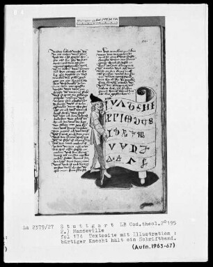 Jacob von Teramo, Belial und Johannes von Mandeville, Reise nach Jerusalem — Jean de Mandeville, Die Reise nach Jerusalem — Bärtiger Mann mit Schriftband, Folio 174recto