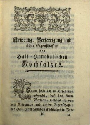 Ursprung, Verfertigung, und ächte Eigenschaften des Hall-Innthalischen Kochsalzes