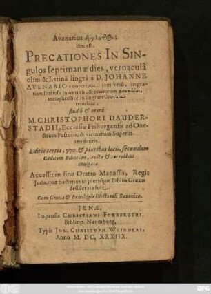 Avenarius diglōttos; Hoc est, Precationes In Singulos septimanae dies