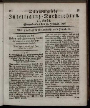 VII. Stück. Sonnabends: den 18. Februar, 1786.