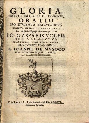Gloria, virtutis incitatio & praemium, oratio