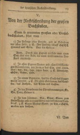 V. Von der Rechtschreibung der großen Buchstaben.